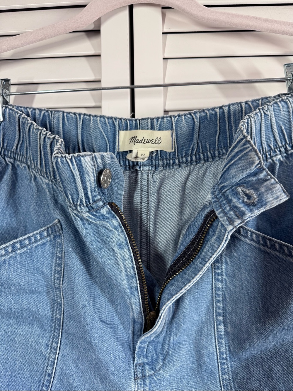 Madewell Pull-On Paperbag Utility Denim Blue Shorts in Arcwood Wash 26 - Picture 4 of 9